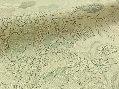 平和屋着物▽上質な紬 単衣 草花文 正絹 逸品 AAAZ2355jh