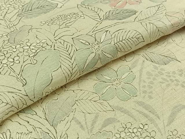 平和屋着物▽上質な紬 単衣 草花文 正絹 逸品 AAAZ2355jh