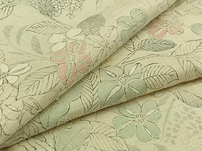平和屋着物▽上質な紬 単衣 草花文 正絹 逸品 AAAZ2355jh