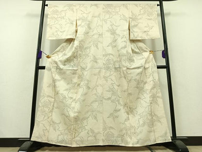 平和屋着物▽生紬 単衣 枝花文 正絹 逸品 AAAZ2356jh