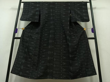 平和屋着物▽上質な紬　単衣　横段花文　正絹　逸品　AAAZ2357jh