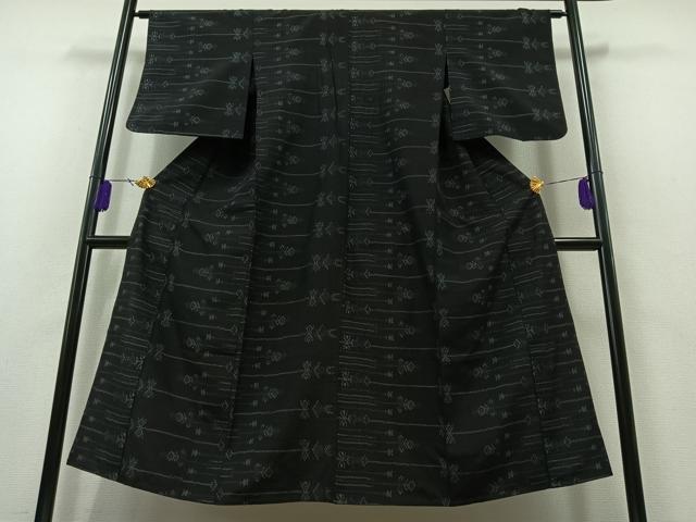 平和屋着物▽上質な紬　単衣　横段花文　正絹　逸品　AAAZ2357jh