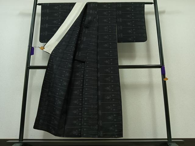 平和屋着物▽上質な紬　単衣　横段花文　正絹　逸品　AAAZ2357jh