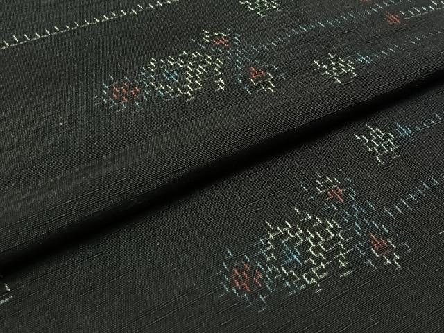 平和屋着物▽上質な紬　単衣　横段花文　正絹　逸品　AAAZ2357jh