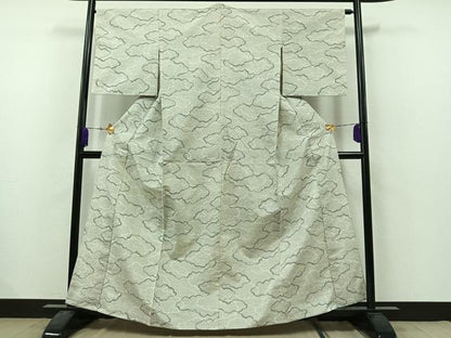 平和屋着物▽上質な紬　単衣　雲取り文　正絹　逸品　AAAZ2358jh