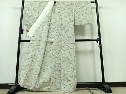 平和屋着物▽上質な紬　単衣　雲取り文　正絹　逸品　AAAZ2358jh