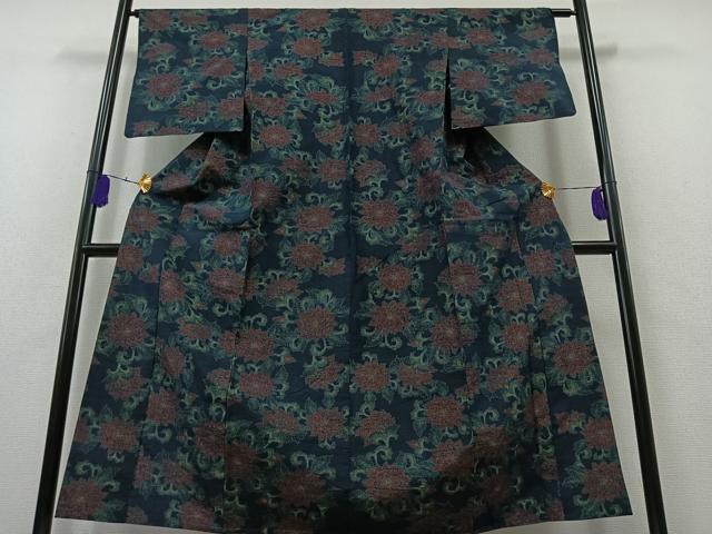 平和屋着物▽上質な紬 単衣 草花文 正絹 逸品 AAAZ2359jh