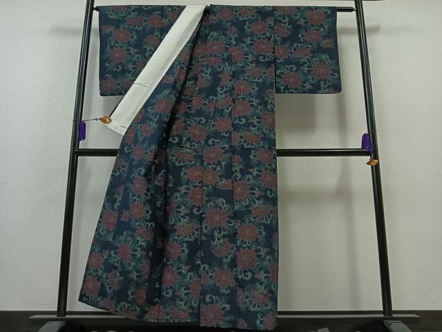平和屋着物▽上質な紬 単衣 草花文 正絹 逸品 AAAZ2359jh