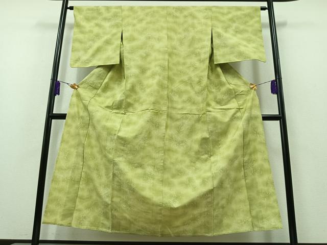 平和屋着物▽上質な紬 単衣 草花文 正絹 逸品 AAAZ2360jh