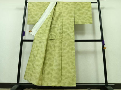 平和屋着物▽上質な紬 単衣 草花文 正絹 逸品 AAAZ2360jh