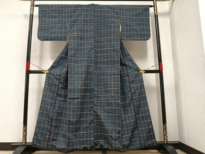 平和屋着物●上質な紬　格子　正絹　逸品　AAAZ2375ph