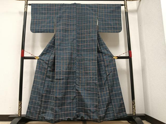 平和屋着物●上質な紬　格子　正絹　逸品　AAAZ2375ph