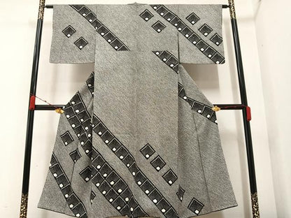 平和屋着物●訪問着 絞り 花菱文 黒地 正絹 逸品 AAAZ2377ph