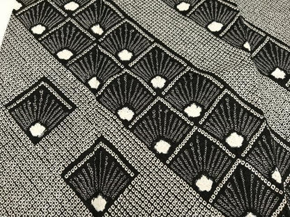 平和屋着物●訪問着 絞り 花菱文 黒地 正絹 逸品 AAAZ2377ph