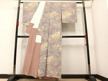 平和屋着物●上質な小紋　紬地　辻が花　正絹　逸品　AAAZ2416ph