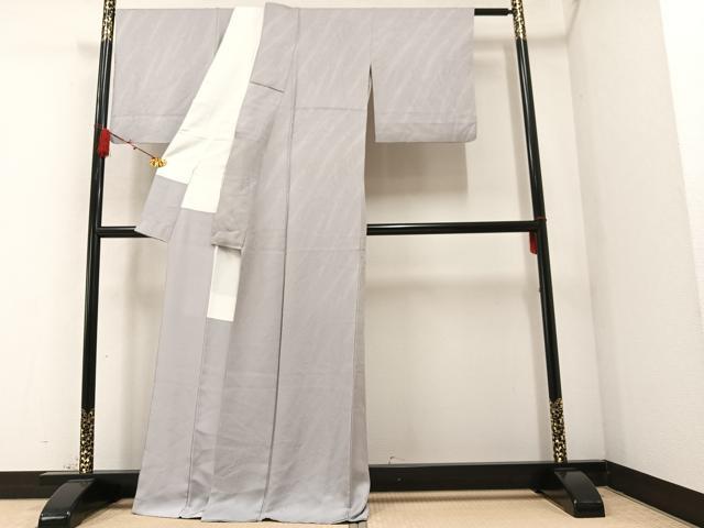 平和屋着物●上質な色無地　枝花地紋　薄梅鼠色　正絹　逸品　AAAZ2420ph