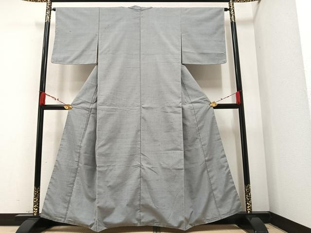 平和屋着物●結城紬 色無地 利休鼠色 正絹 逸品 AAAZ2436ph