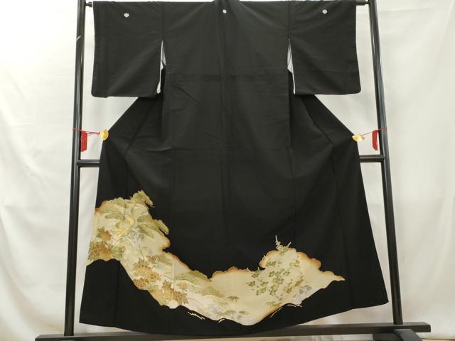 平和屋着物■豪華黒留袖　孔雀松竹梅文　金糸　金彩　正絹　逸品　AAAZ2532cs