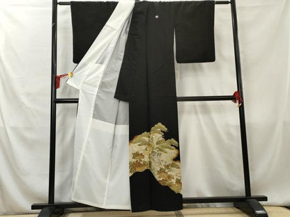 平和屋着物■豪華黒留袖　孔雀松竹梅文　金糸　金彩　正絹　逸品　AAAZ2532cs