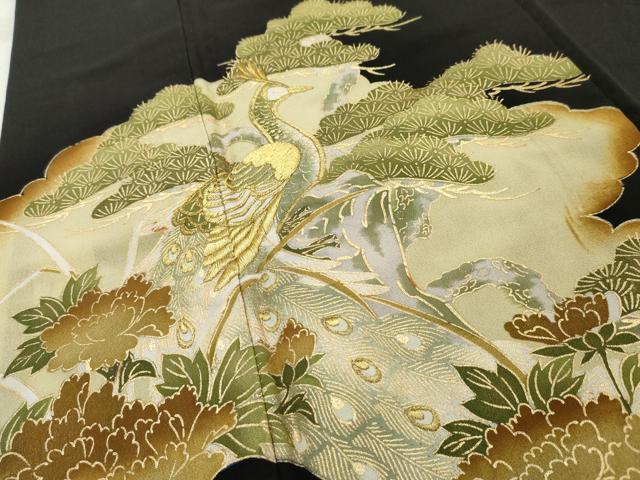 平和屋着物■豪華黒留袖　孔雀松竹梅文　金糸　金彩　正絹　逸品　AAAZ2532cs