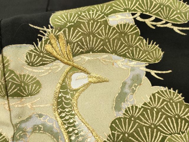 平和屋着物■豪華黒留袖　孔雀松竹梅文　金糸　金彩　正絹　逸品　AAAZ2532cs
