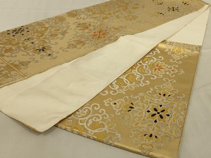 平和屋着物◎六通柄袋帯 更紗花文 金銀糸 正絹 逸品 AAAZ2764ou