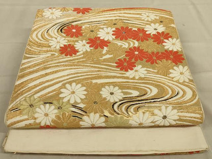 平和屋着物◎六通柄袋帯　流水花文　金糸　正絹　逸品　AAAZ2769ou