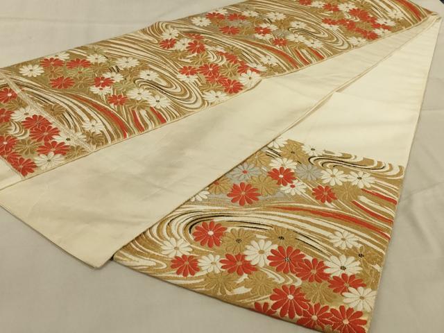 平和屋着物◎六通柄袋帯　流水花文　金糸　正絹　逸品　AAAZ2769ou