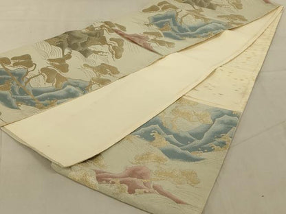 平和屋着物◎六通柄袋帯 流水花文 金銀糸 正絹 逸品 AAAZ2775ou