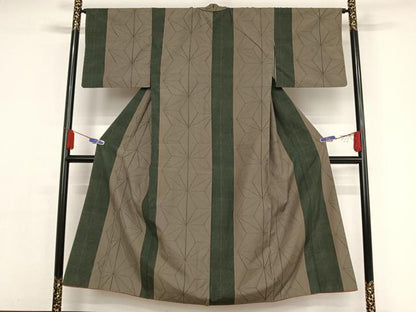 平和屋着物●上質な紬　麻の葉文様　正絹　逸品　AAAZ3002np