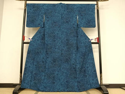 平和屋着物●撫松庵　綿　小紋　孔雀草花文　洗える着物　AAAZ3023np