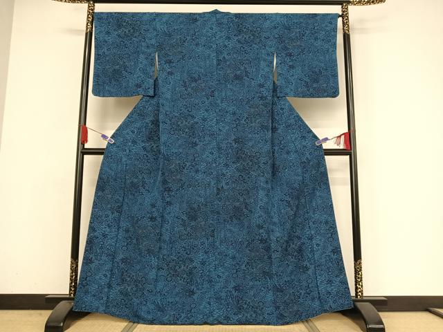 平和屋着物●撫松庵　綿　小紋　孔雀草花文　洗える着物　AAAZ3023np