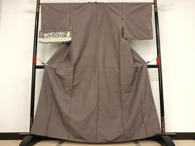 平和屋着物●結城紬 色無地 鳩羽色 証紙付き 正絹 逸品 AAAZ3034np