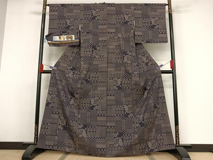 平和屋着物●夢おりの郷　本場大島紬　手織り　カタス7マルキ　トワイライト.N　証紙付き　正絹　逸品　AAAZ3035np