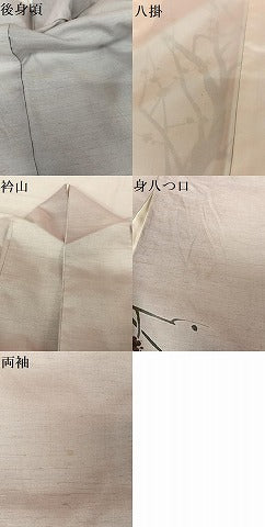 平和屋着物●訪問着　紬地　手描き　枝花文　正絹　逸品　AAAZ3083np