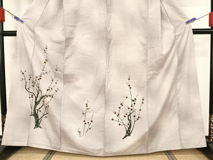 平和屋着物●訪問着　紬地　手描き　枝花文　正絹　逸品　AAAZ3083np