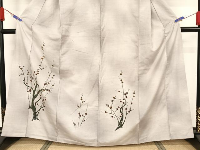 平和屋着物●訪問着　紬地　手描き　枝花文　正絹　逸品　AAAZ3083np
