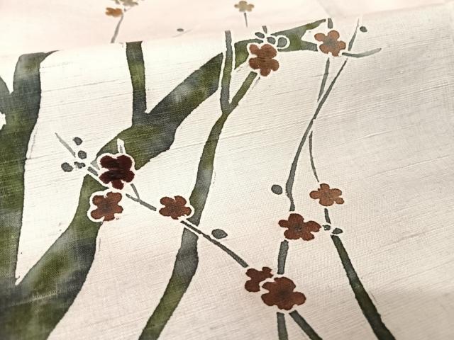 平和屋着物●訪問着　紬地　手描き　枝花文　正絹　逸品　AAAZ3083np