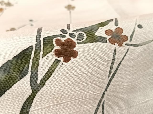 平和屋着物●訪問着　紬地　手描き　枝花文　正絹　逸品　AAAZ3083np