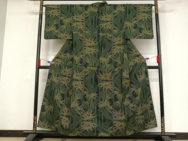 平和屋着物●本場大島紬 一元絣 笹竹文 黒地 正絹 逸品 AAAZ3086np