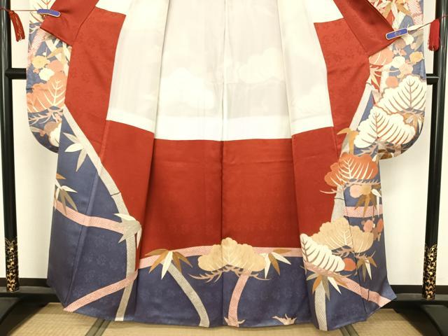 平和屋着物●皇室献上作家　藤井寛　振袖・長襦袢(無双仕立て)セット　駒刺繍　松竹梅　金糸　金彩　正絹　逸品　AAAZ3099np