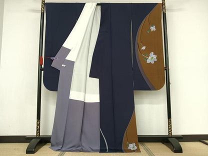 平和屋着物●世界的人形師 辻村寿三郎 ジュサブロー 振袖・長襦袢(袷)セット 枝花文 ロング丈 正絹 逸品 AAAZ3100np