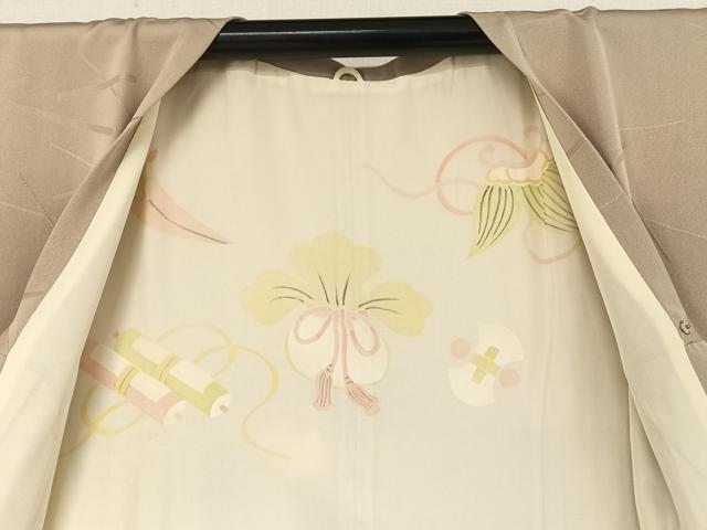 平和屋着物●銀座　志ま亀　道行コート　花唐草文　空五倍子色地　金彩　ロング丈　たとう紙付き　正絹　逸品　AAAZ3101np