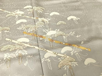 平和屋着物●銀座きしや　訪問着　駒刺繍　松に藤花房　金糸　金彩　たとう紙付き　正絹　逸品　AAAZ3102np