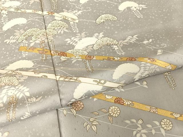 平和屋着物●銀座きしや　訪問着　駒刺繍　松に藤花房　金糸　金彩　たとう紙付き　正絹　逸品　AAAZ3102np