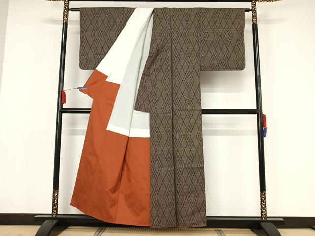 平和屋着物●本場大島紬 一元7マルキ 菱繋ぎ 正絹 逸品 未使用 AAAZ3118np