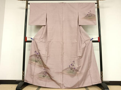 平和屋着物●訪問着 紬地 刺繍 草花文 金銀彩 正絹 逸品 AAAZ3123np