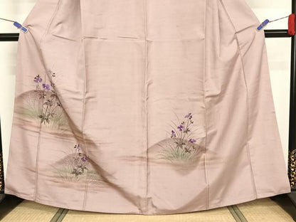 平和屋着物●訪問着 紬地 刺繍 草花文 金銀彩 正絹 逸品 AAAZ3123np