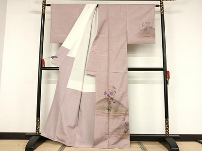 平和屋着物●訪問着 紬地 刺繍 草花文 金銀彩 正絹 逸品 AAAZ3123np