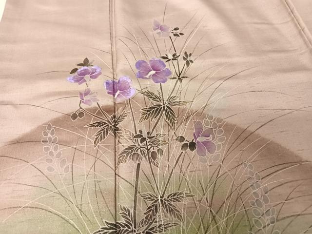 平和屋着物●訪問着 紬地 刺繍 草花文 金銀彩 正絹 逸品 AAAZ3123np